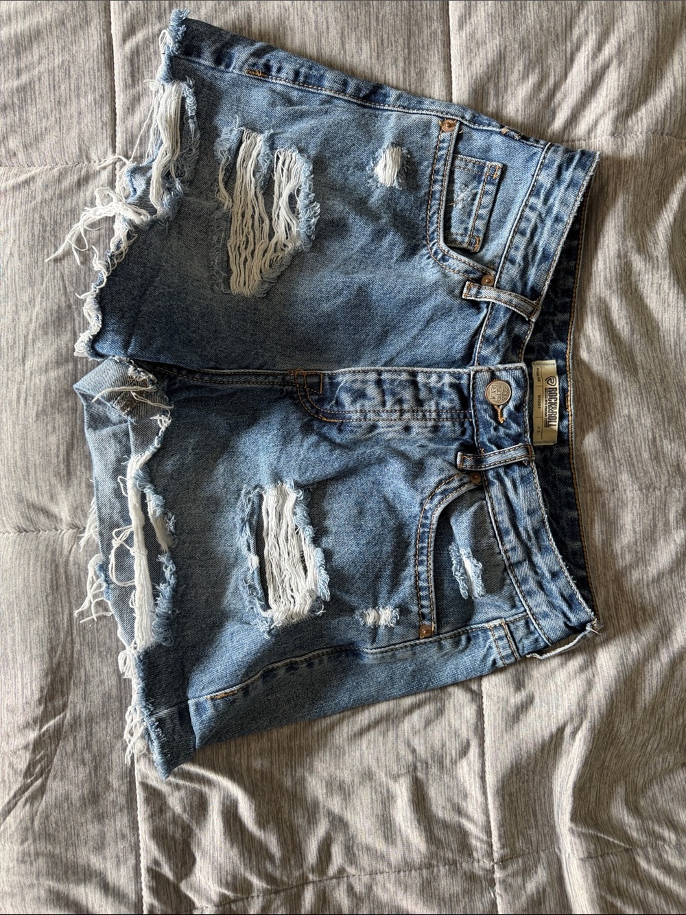 Rock & Roll Cowgirl Light Blue Distressed Jean Shorts